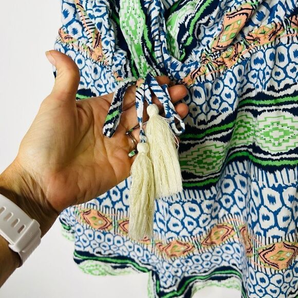 Ark & Co. Bohemian Blue Green Aztec Shorts Romper - Picture 4 of 12